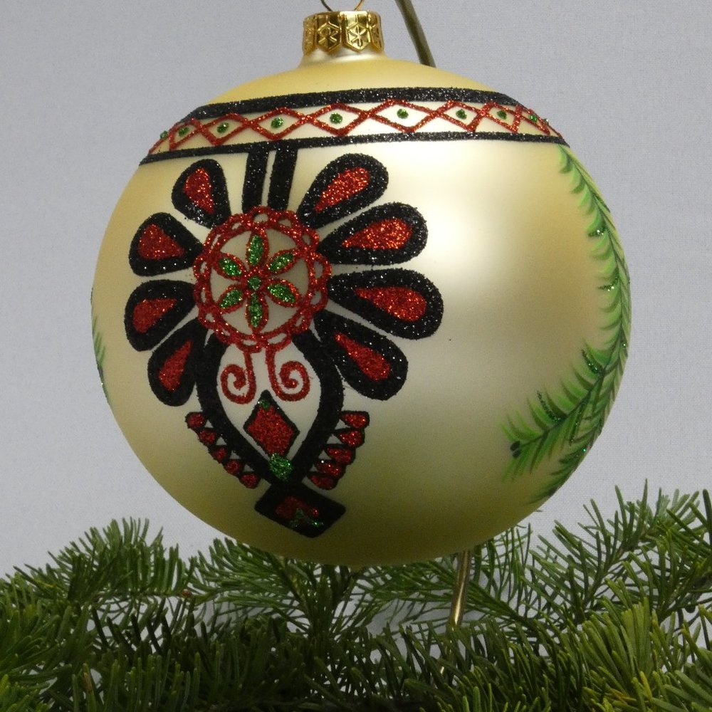 "POLISH GALLERY" Polish Folk Art Christmas Ornament Hand Made Glass Ball 5 In